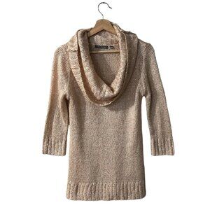 NY Collection Tunic Sweater Sz Small Peach Sequin Sparkle Cowl Draped Foldover